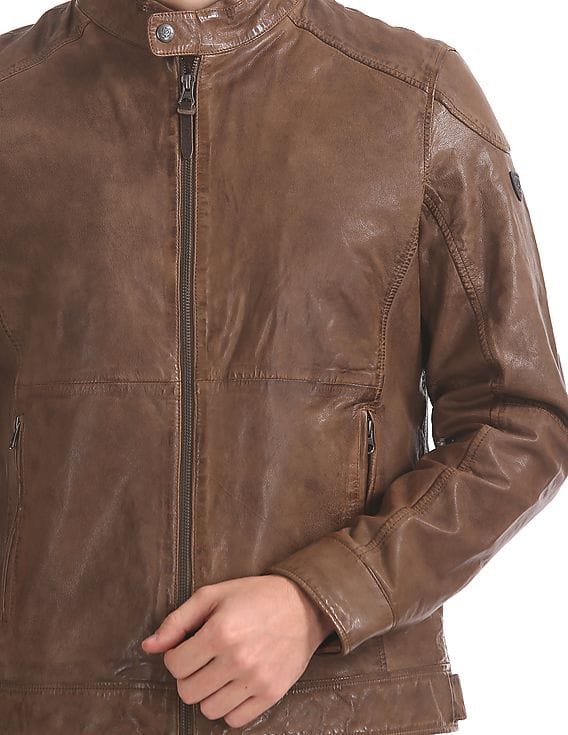 Buy Men Leather Biker Jacket online at NNNOW.com