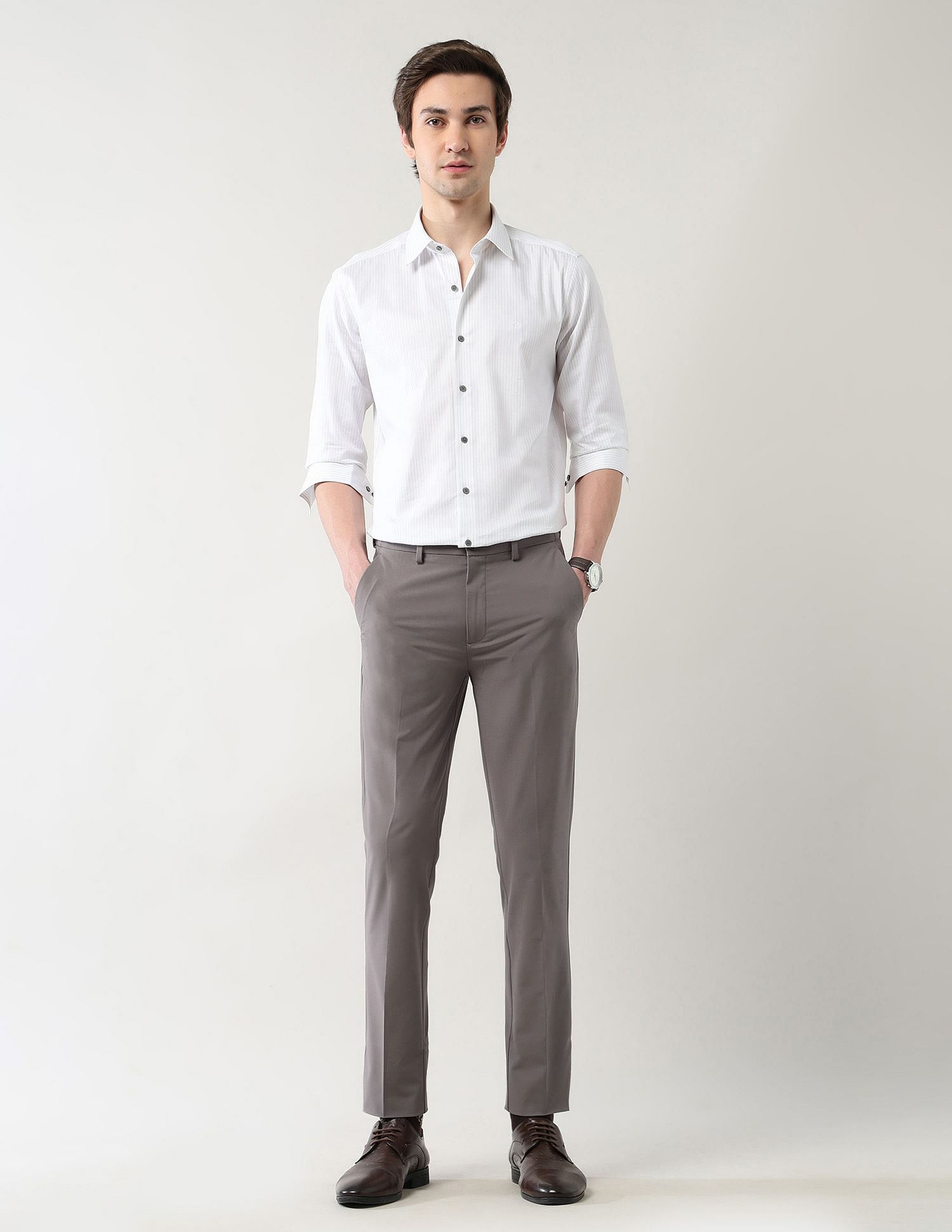 Arrow Newyork Mid Rise Solid Slim Fit Trousers