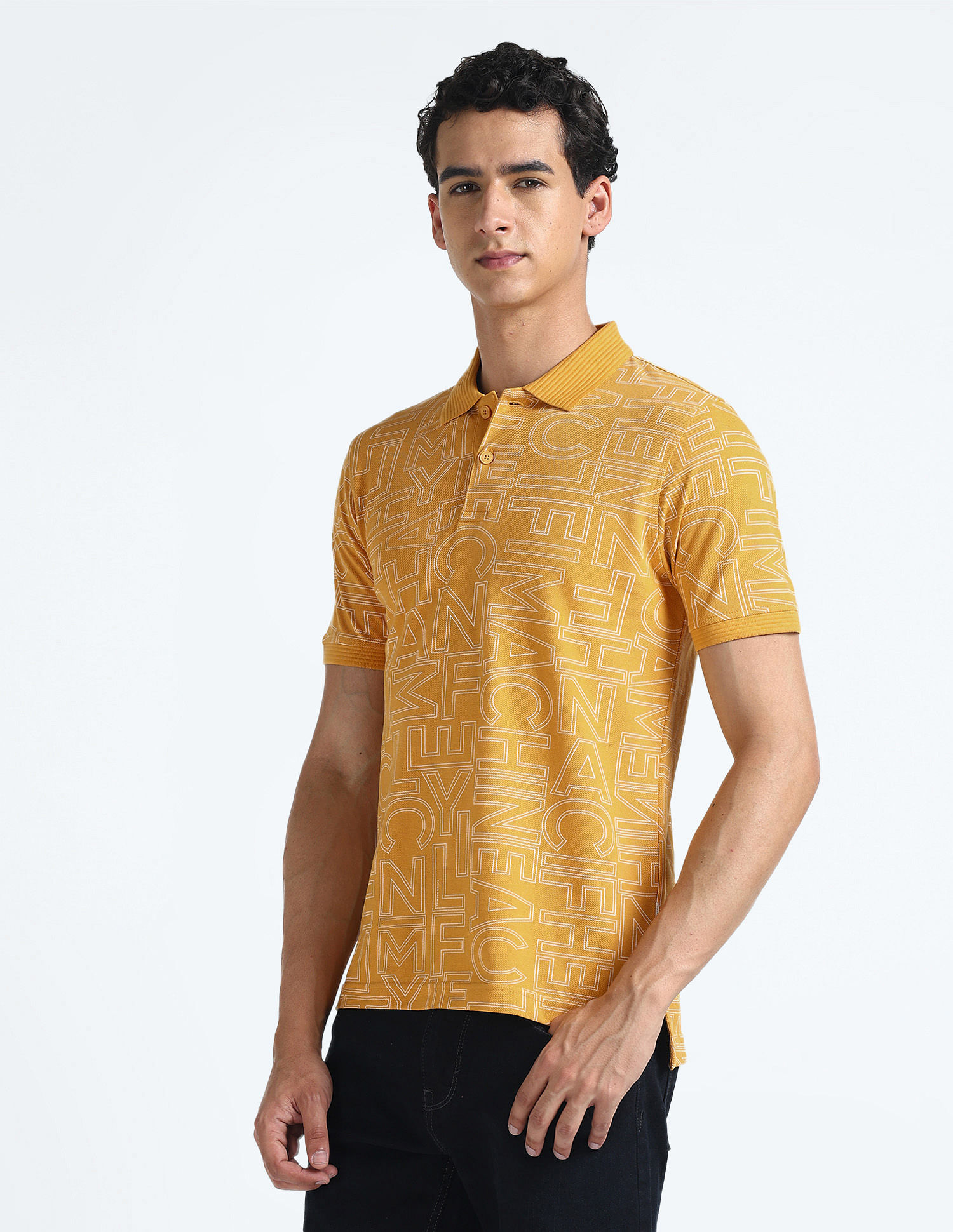 Flying Machine All Over Print Cotton Polo Shirt