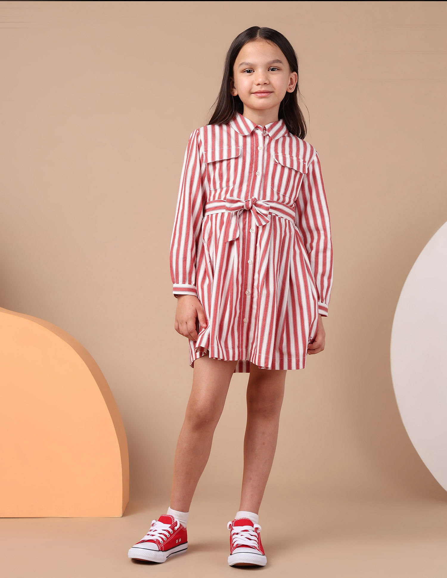 U.S. Polo Assn. Kids Girls Vertical Striped Shirt Dress
