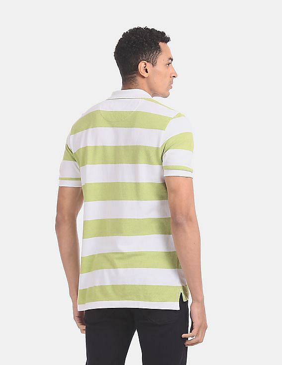 U.S. Polo Assn. Green And Off-White Stripe Pique Polo Shirt