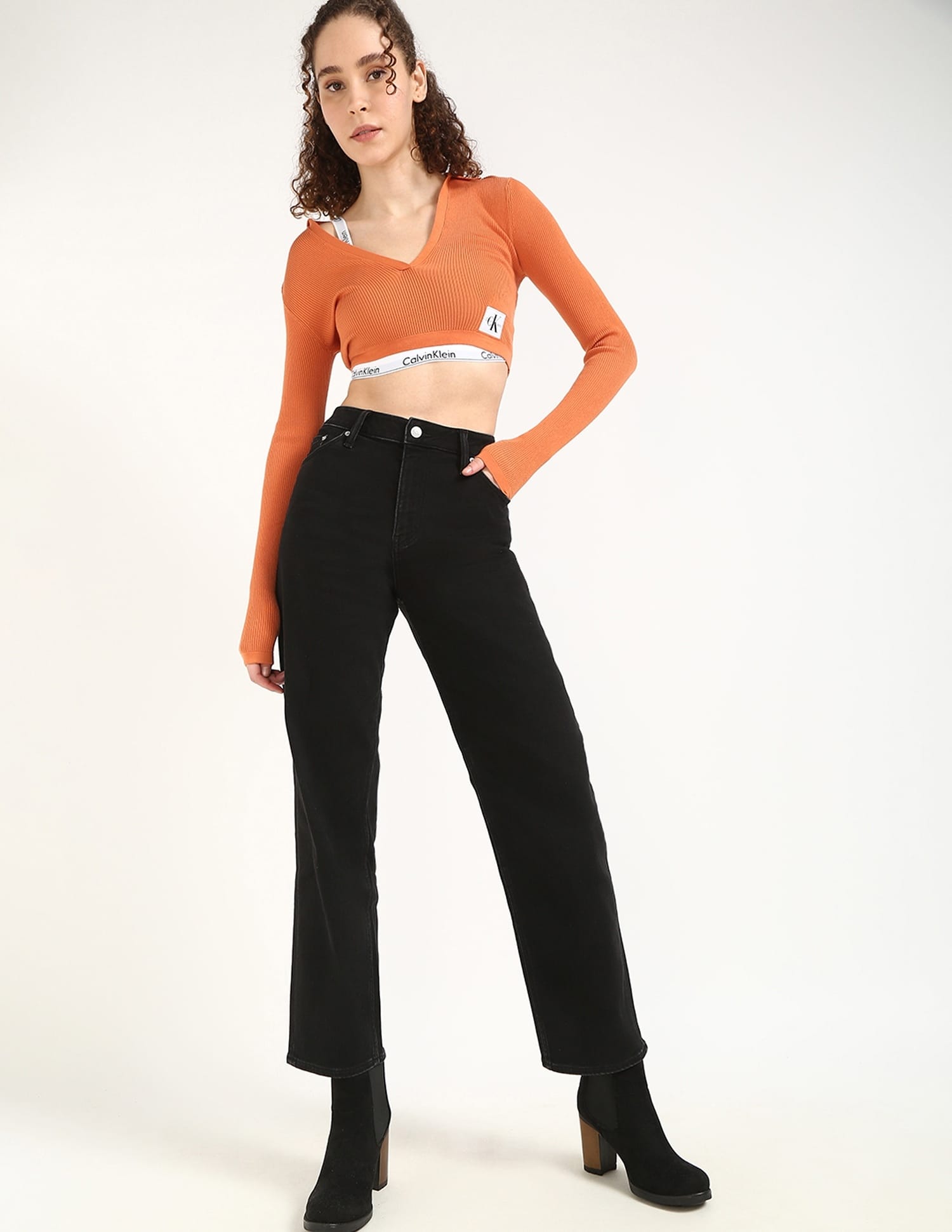 Buy Calvin Klein Jeans Slim Fit Polyester V-Neck Crop Top