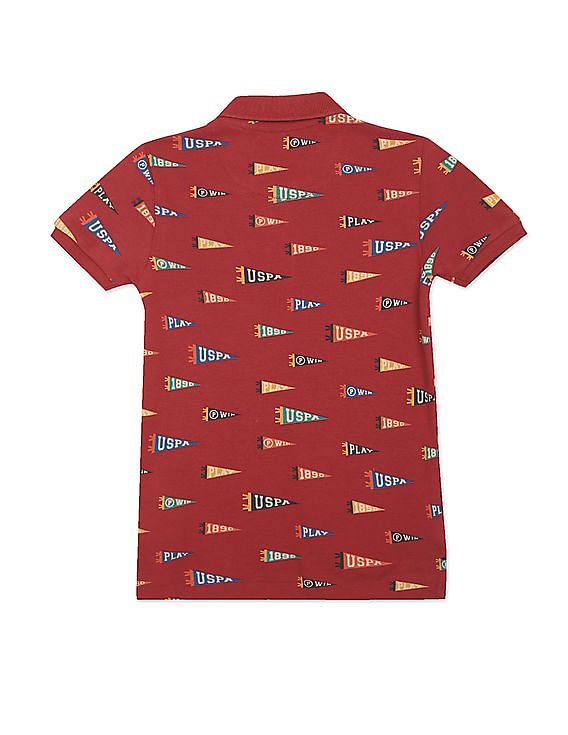 U.S. Polo Assn. Kids Boys Ribbed Collar Printed Polo Shirt