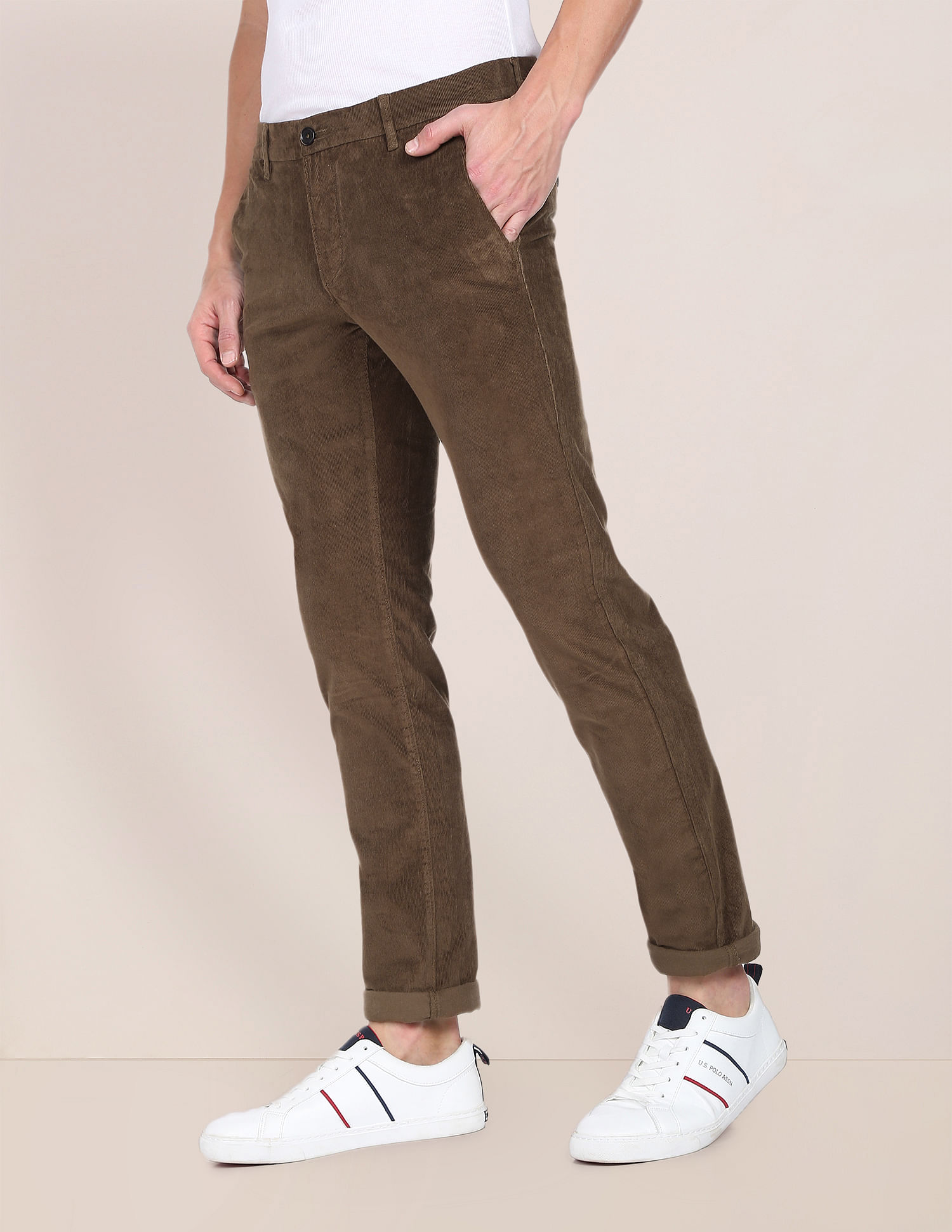 Mens Brown Corduroy Trousers  Regular Fit  Peter Christian