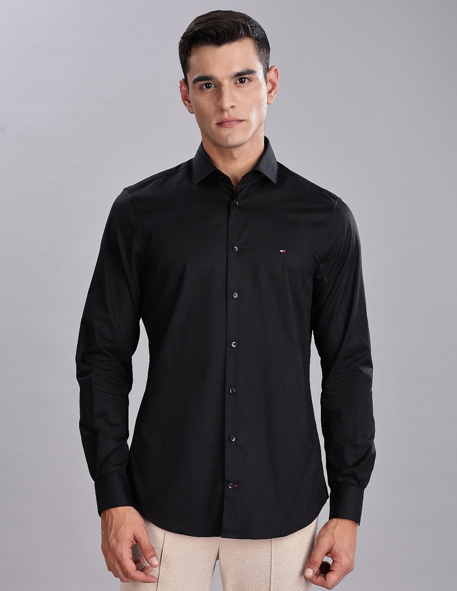Tommy Hilfiger Self-Design Regular Fit Plain Woven Shirt