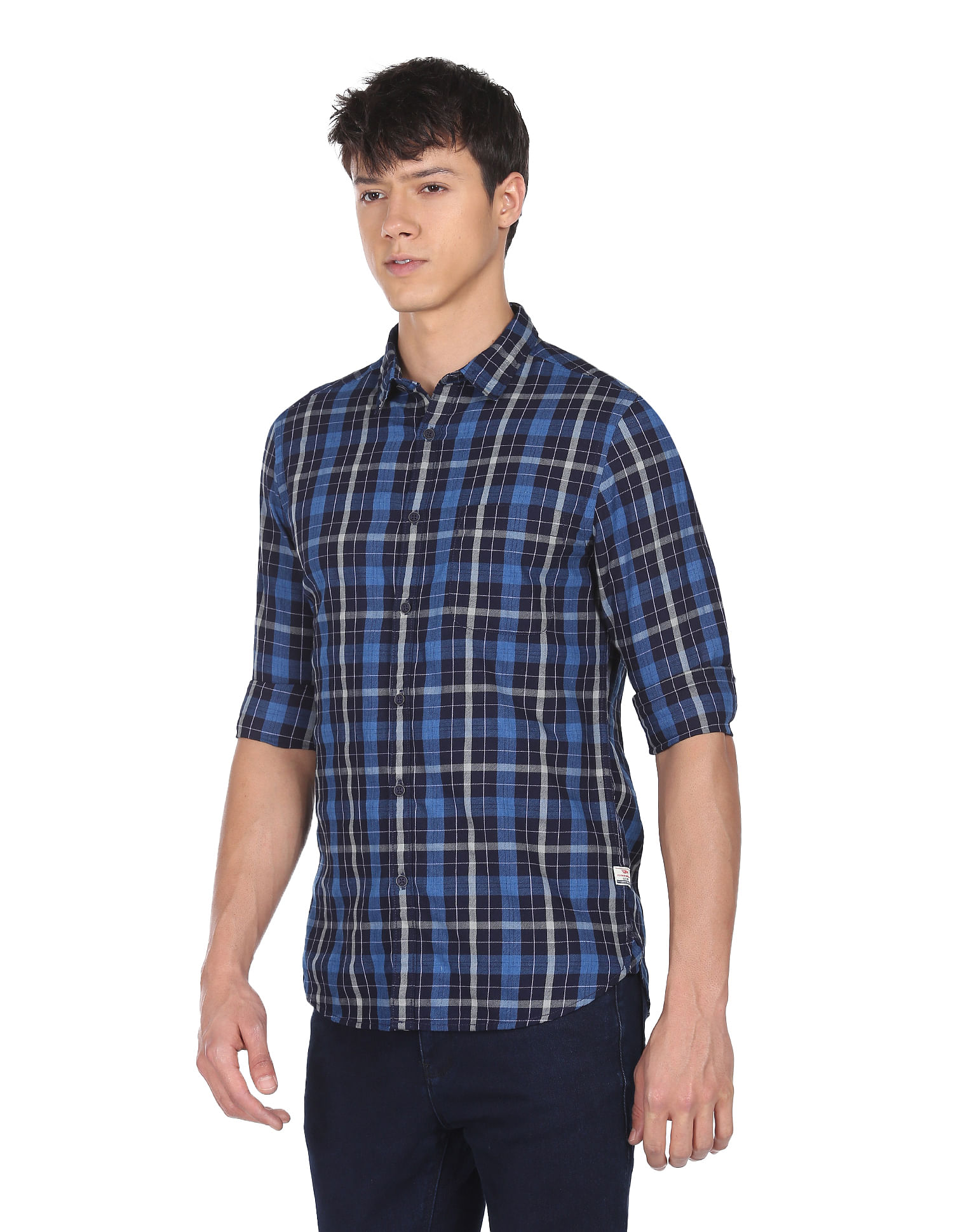 Flying Machine Spread Collar Tartan Check Twill Shirt