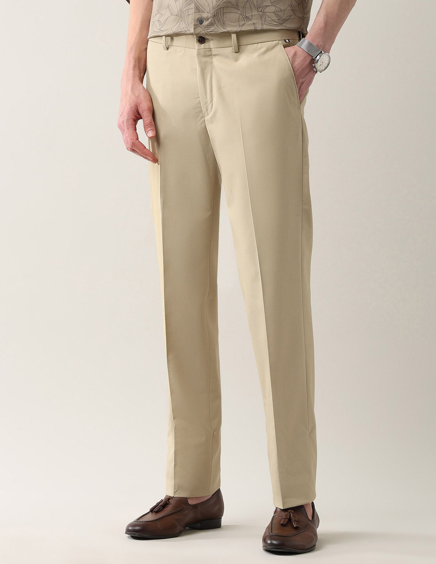 Arrow Newyork Regular Fit Textured Smartflex Trousers