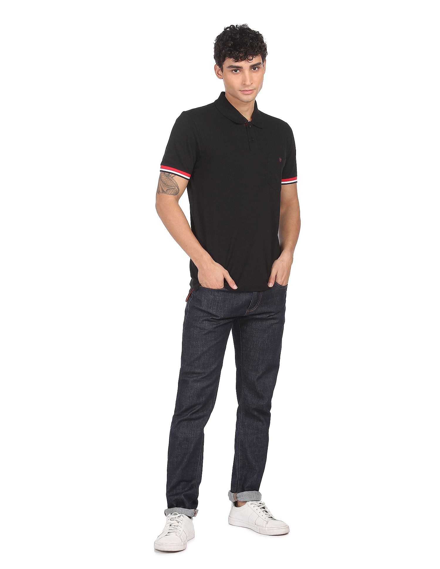 AD by Arvind Cotton Solid Polo Shirt