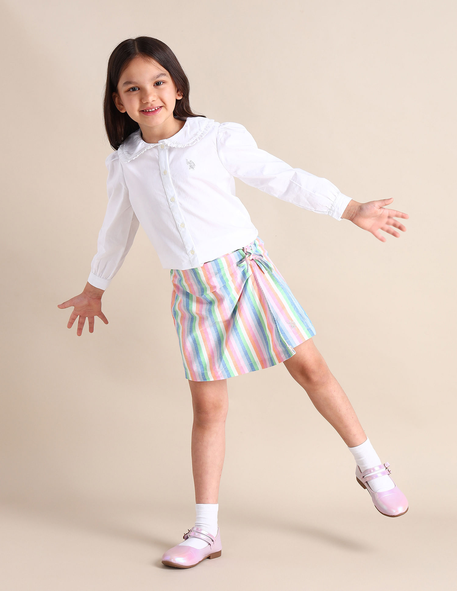 U.S. Polo Assn. Kids Girls Striped Wrap Skirt