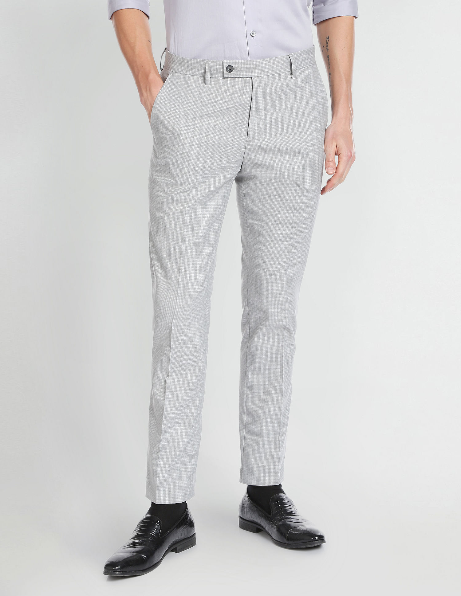 Mens Check Formal Trousers Slim Fit Cotton Vintage Smart Office Business  Pants | eBay