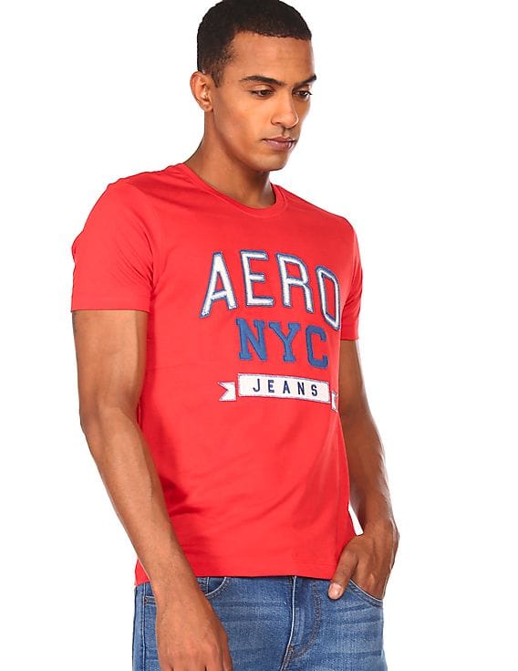 Aeropostale Men Red Crew Neck Printed 