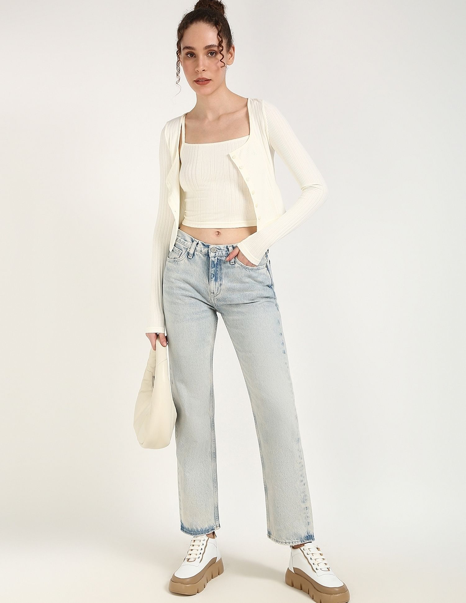 Calvin Klein Jeans Regular-Fit Polyester Scoop Neck Crop Top