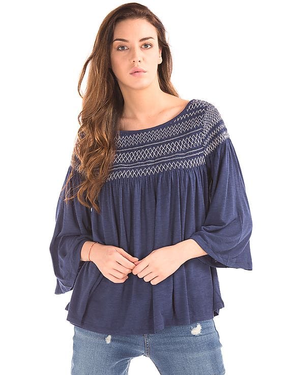 smocked bell sleeve top