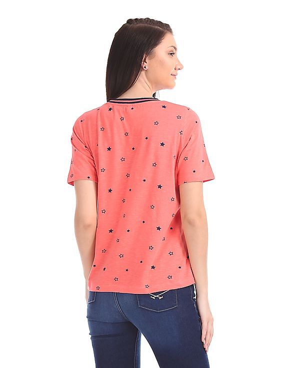 U.S. Polo Assn. Women Crew Neck Star Print T-Shirt