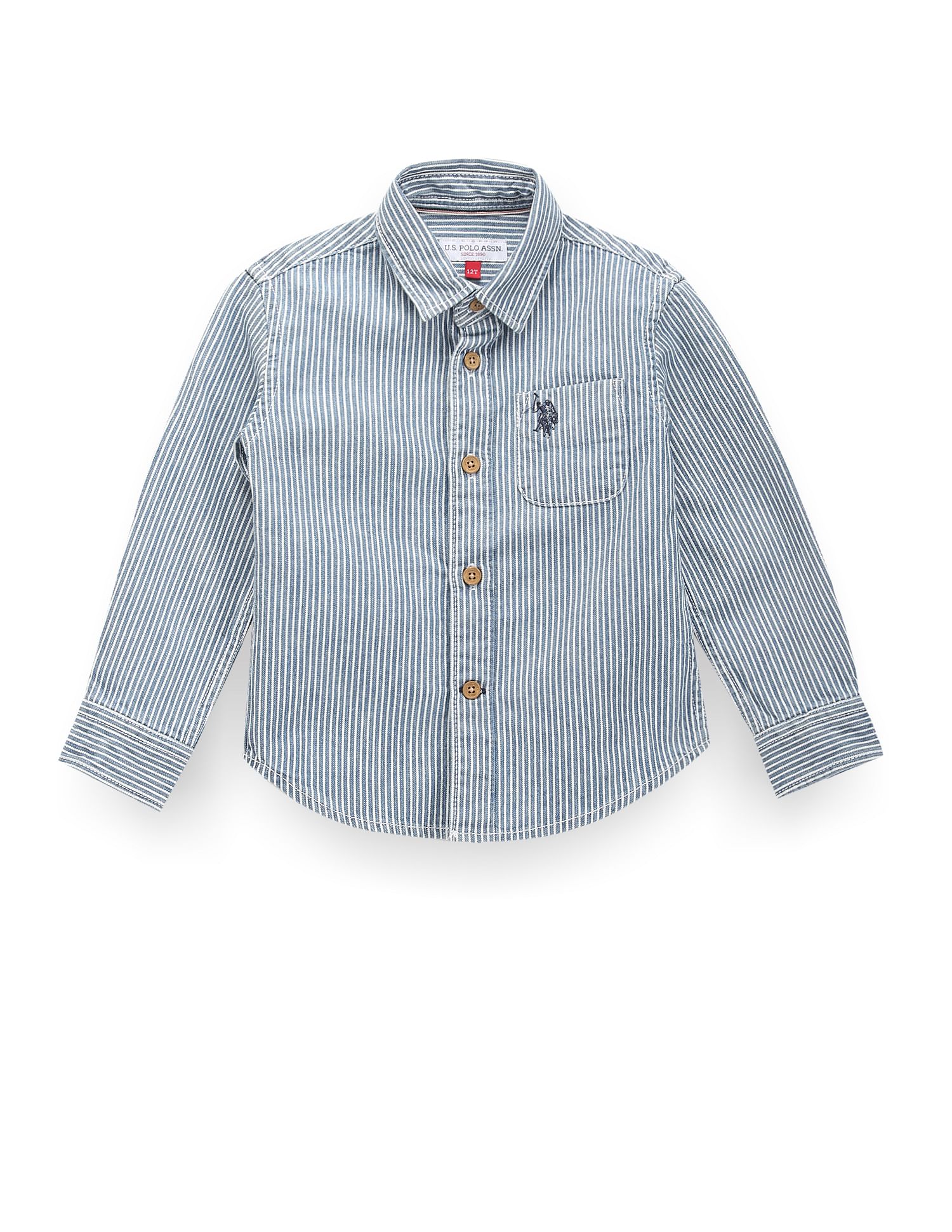 U.S. Polo Assn. Kids Boys Cutaway Collar Vertical Stripe Shirt