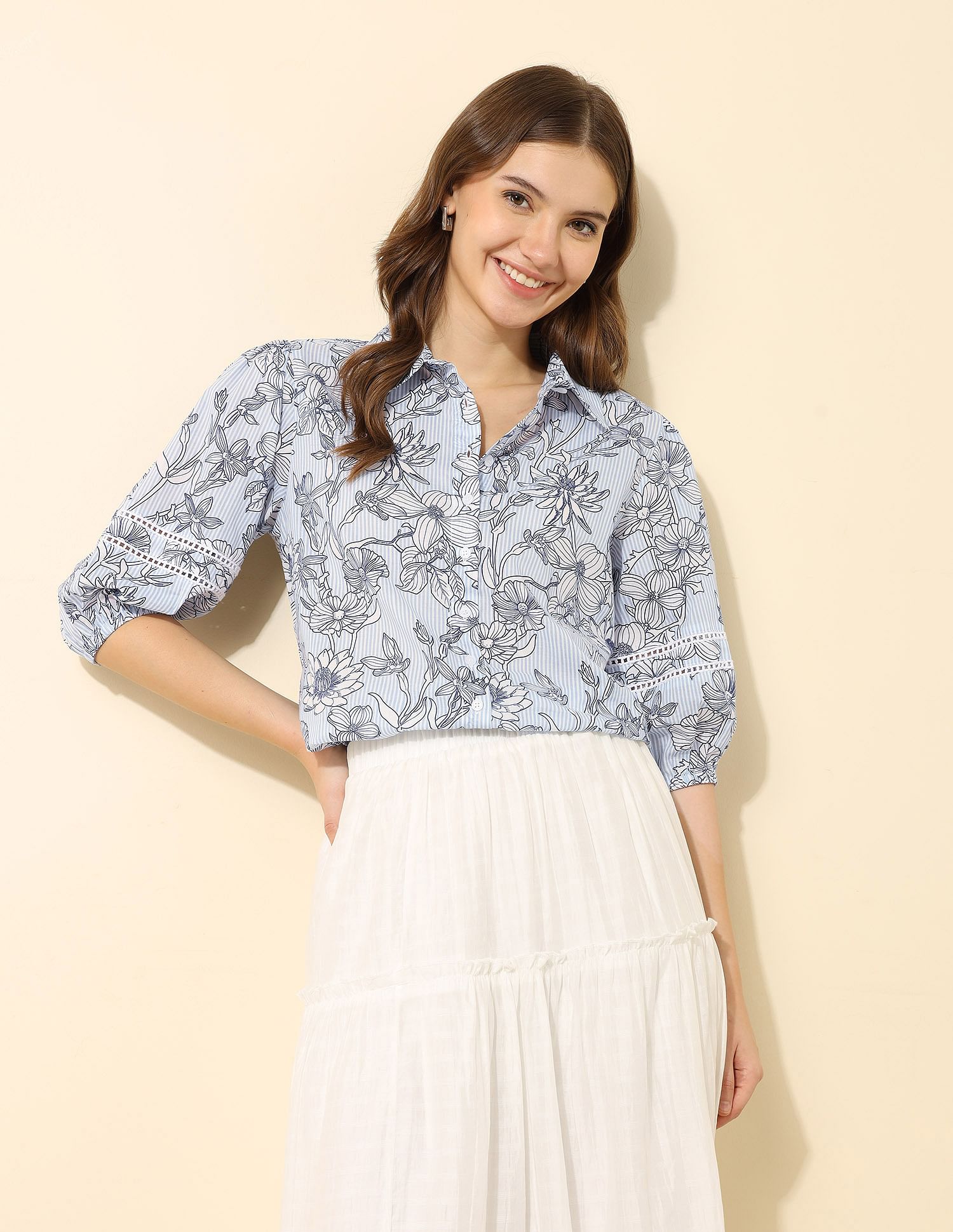 U.S. Polo Assn. Women Floral Printed Dobby Shirt