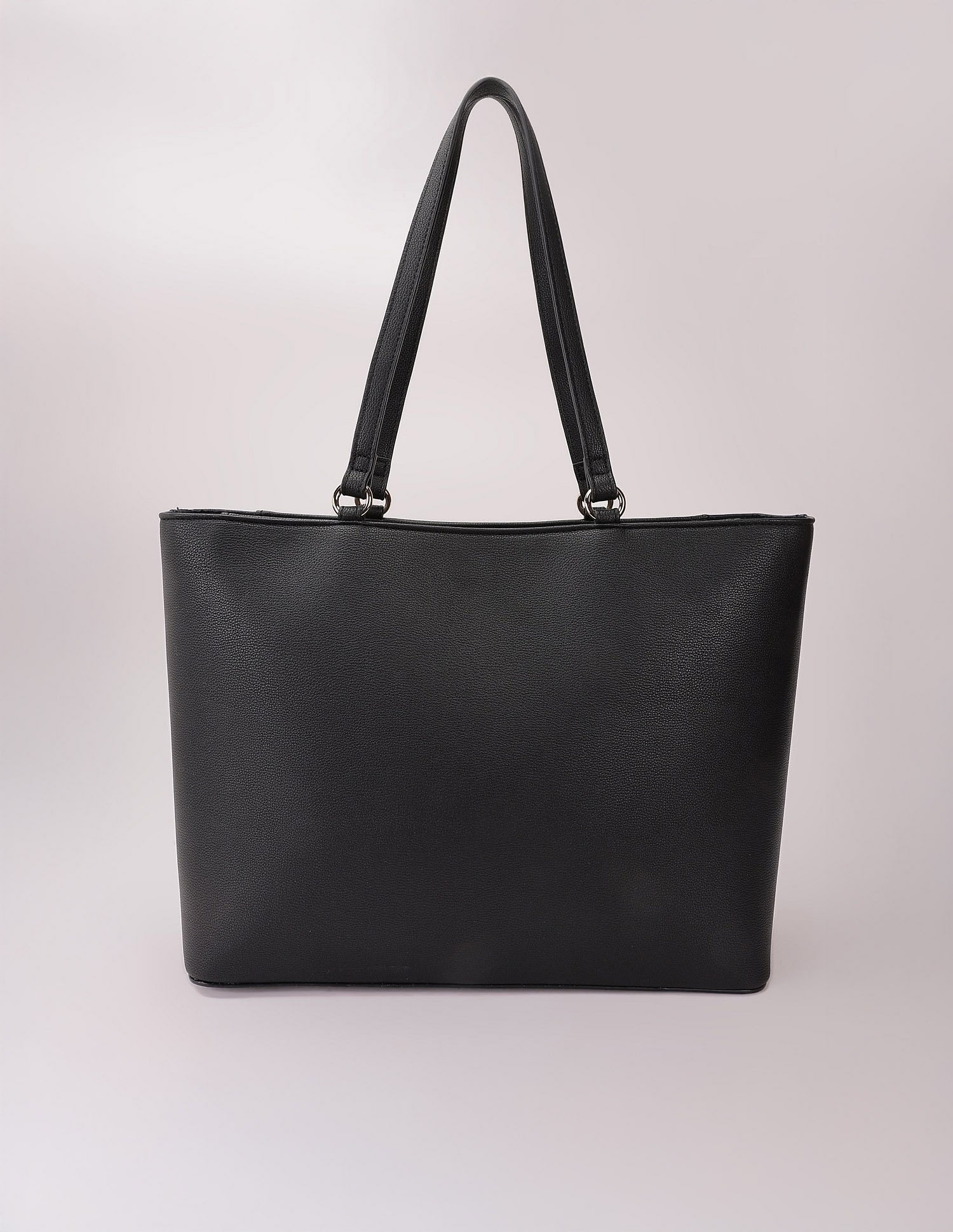 Tommy Hilfiger Solid Black Pu Tote Bag