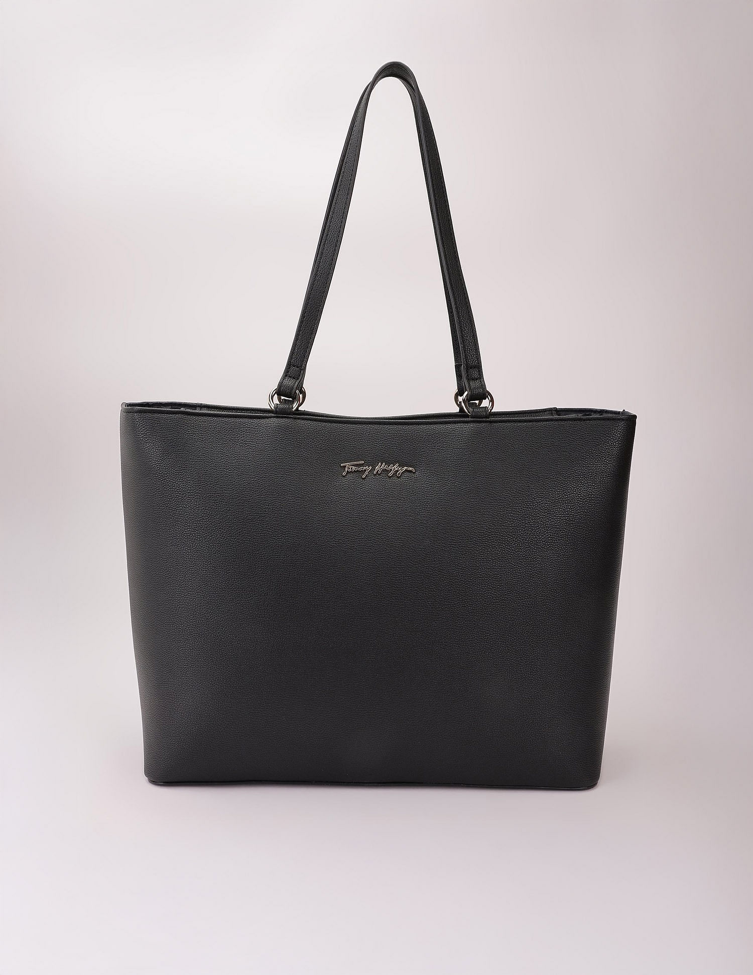 Tommy Hilfiger Solid Black Pu Tote Bag