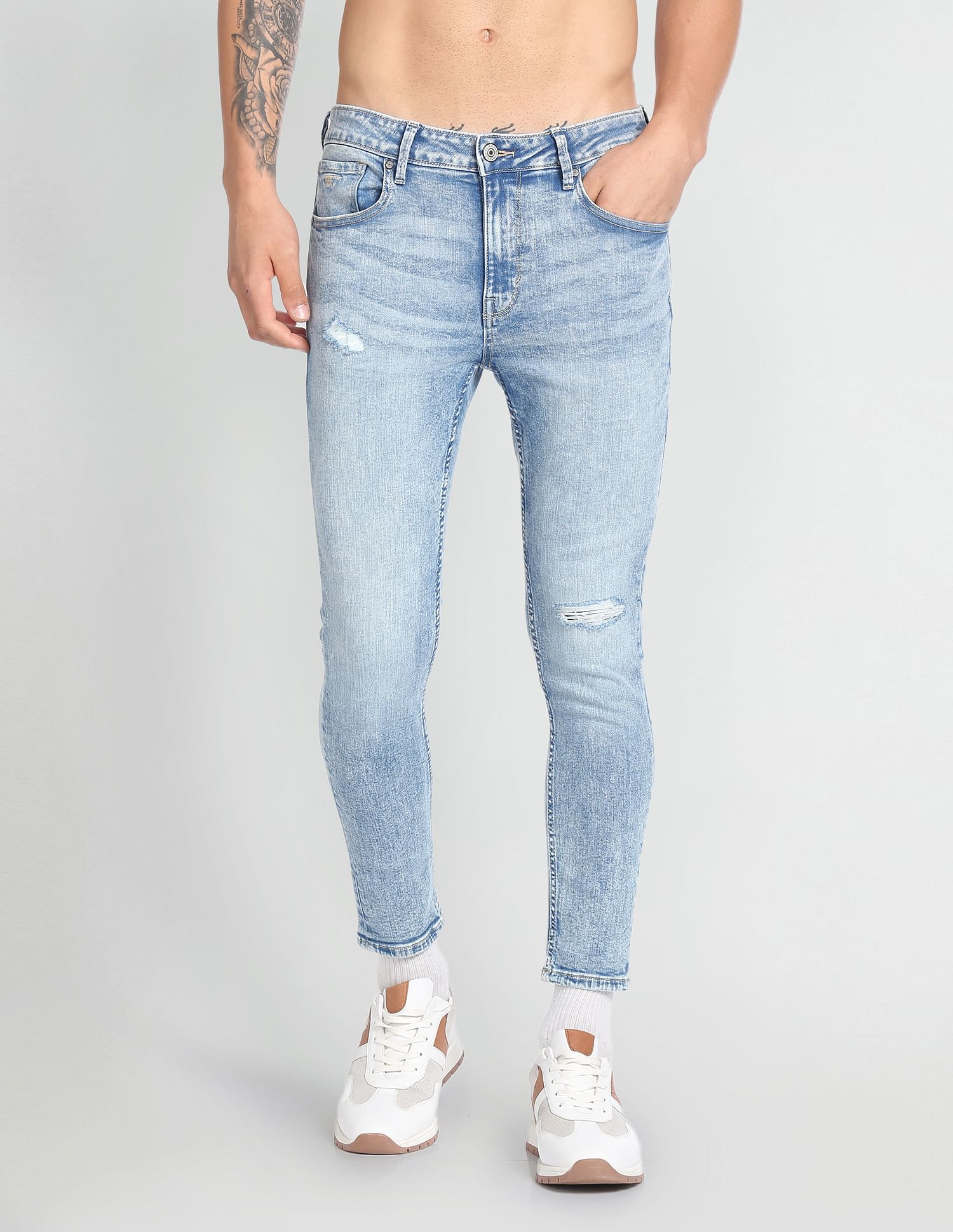 Flying Machine Morrison Skinny Cropped Fit Distressed Jeans