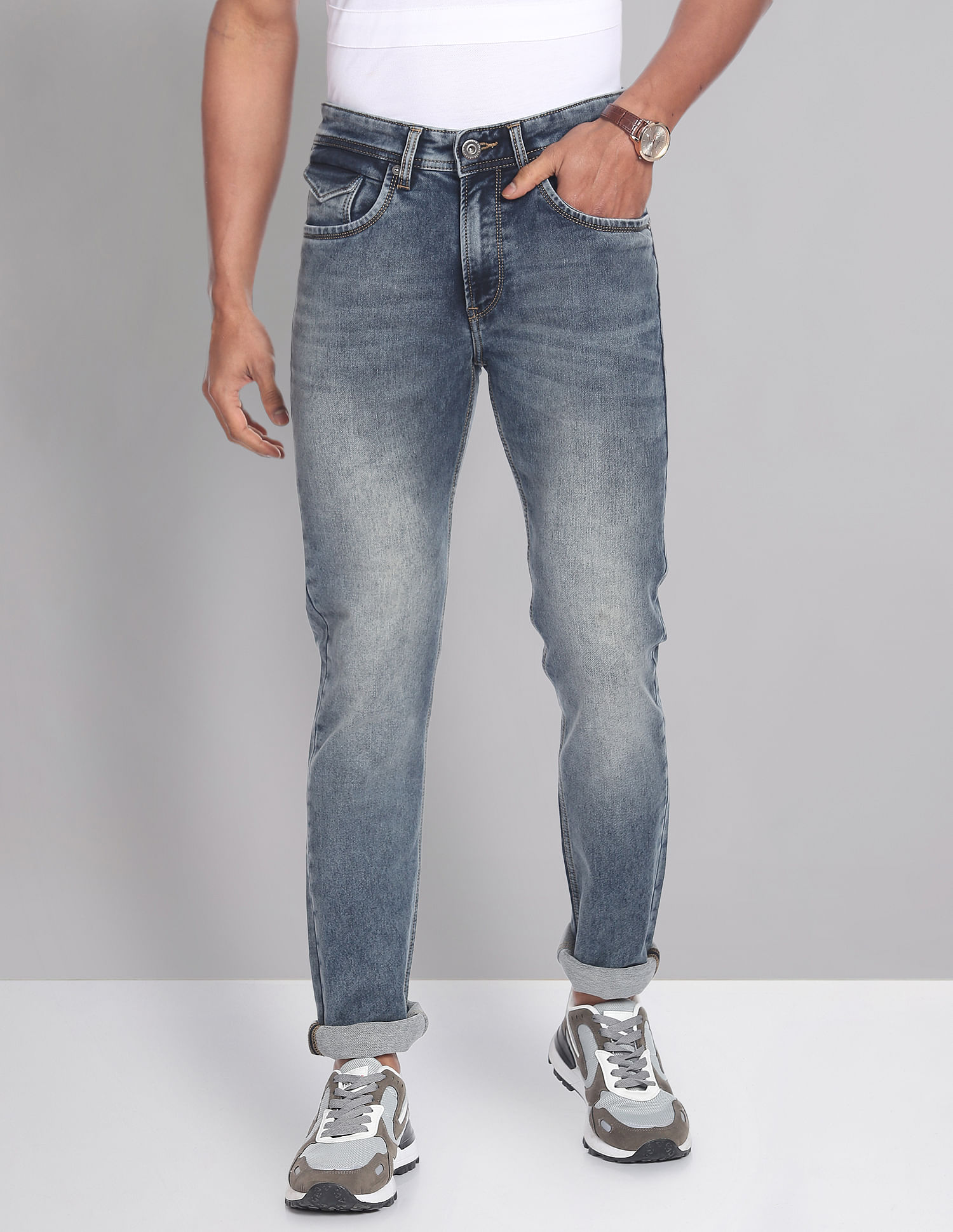 AD by Arvind Skinny Fit Stone Wash Jeans