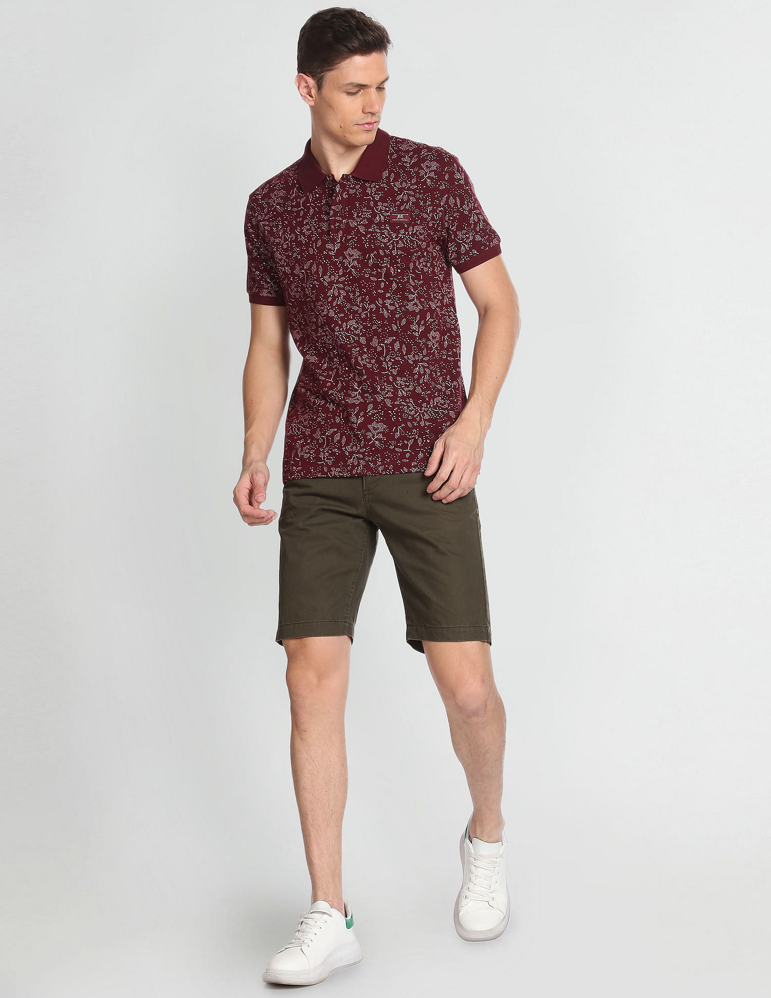 Flying Machine Floral Print Cotton Polo Shirt