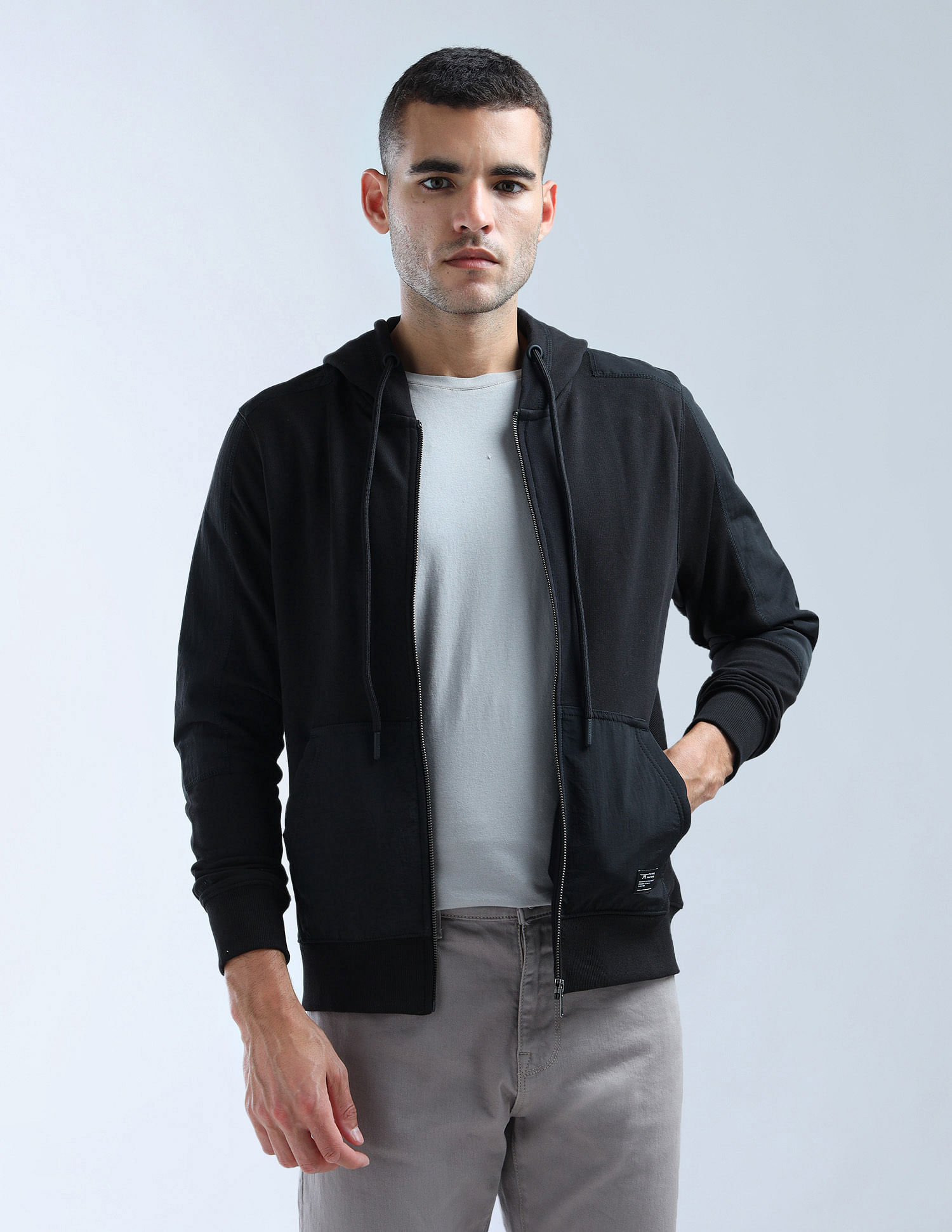 Flying Machine Hooded Solid Sweatshirt