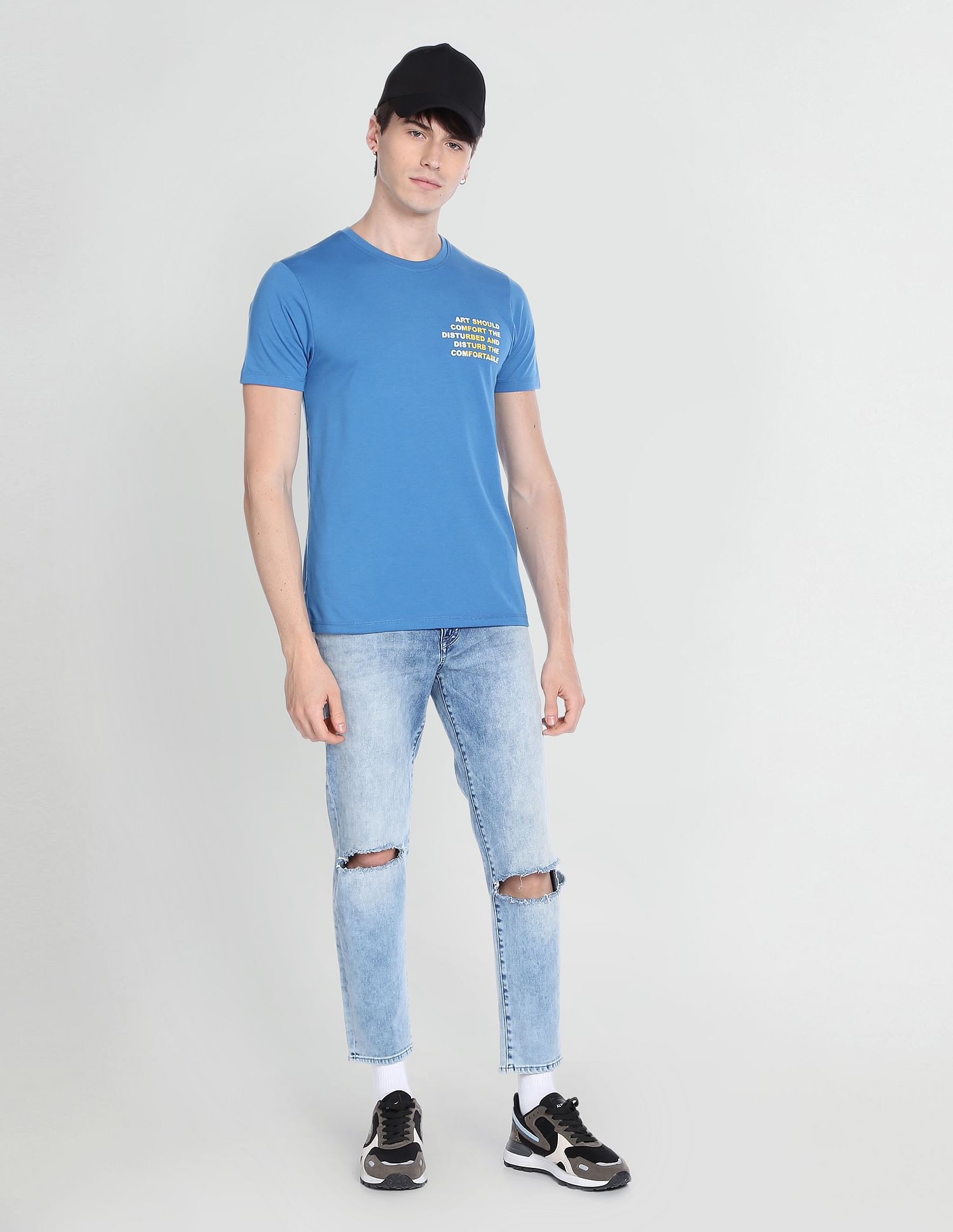 Flying Machine Ribbed Neck Typographic Print T-Shirt