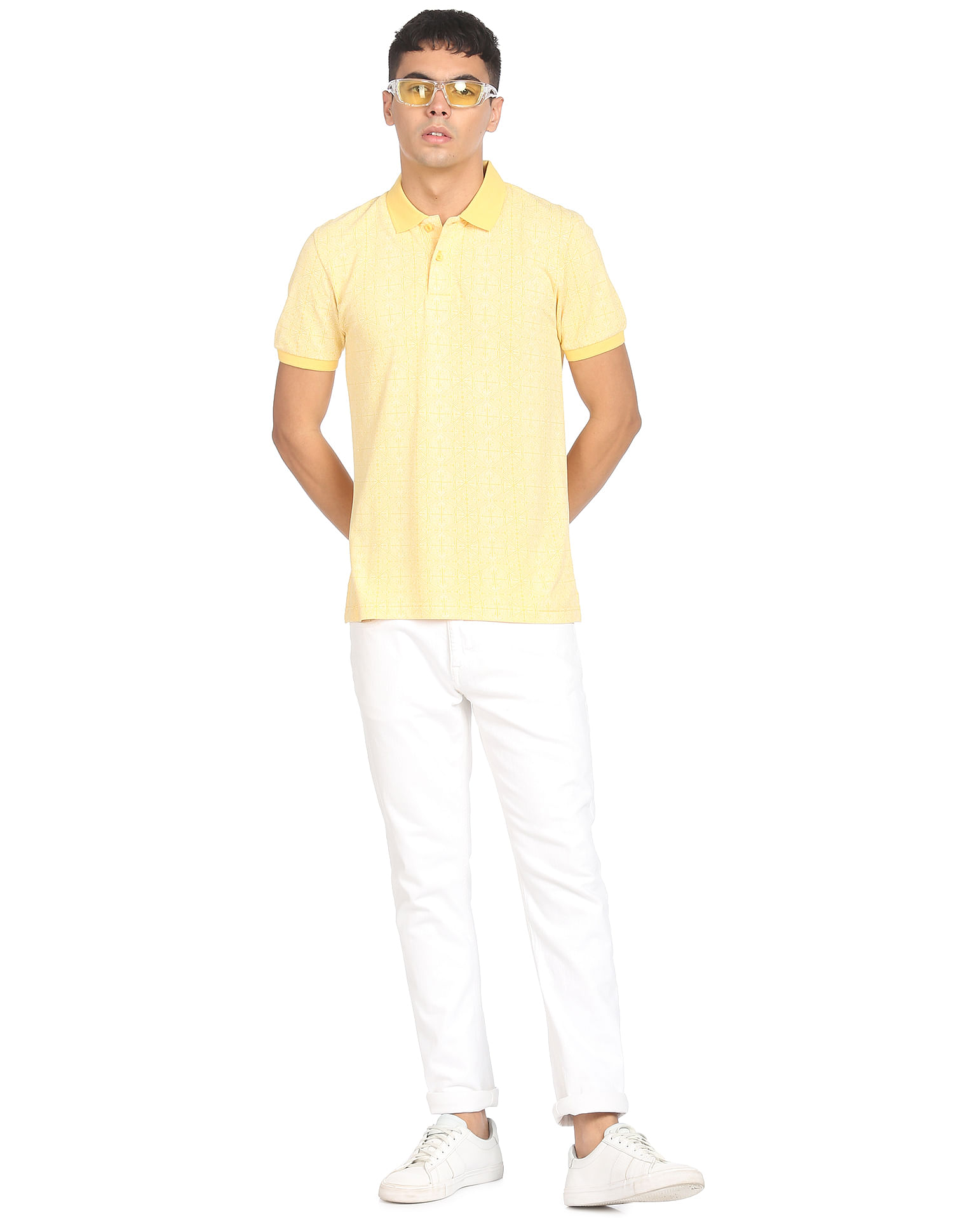 Flying Machine All Over Geometric Print Cotton Polo Shirt