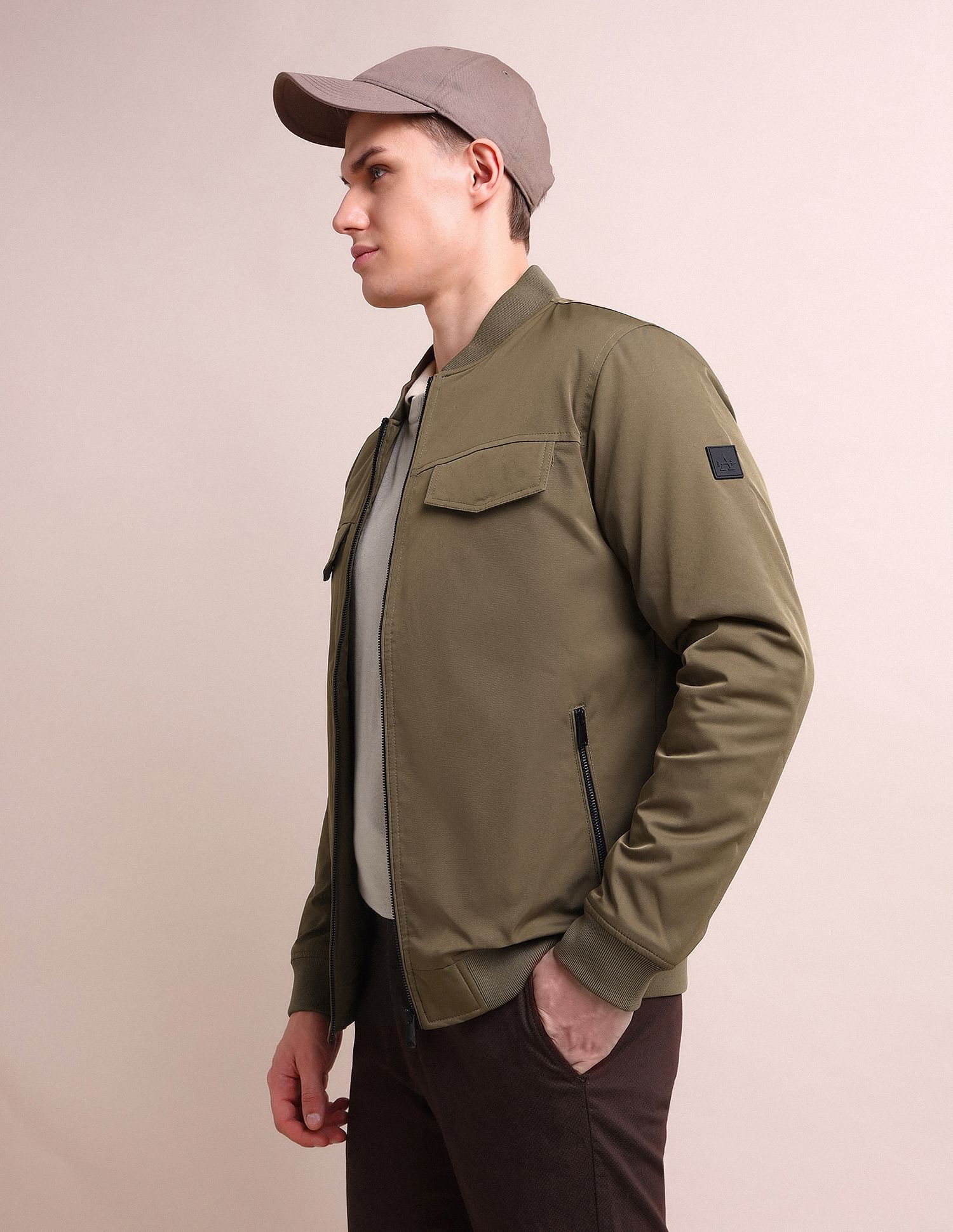 Arrow Newyork Stand Neck Solid Bomber Jacket