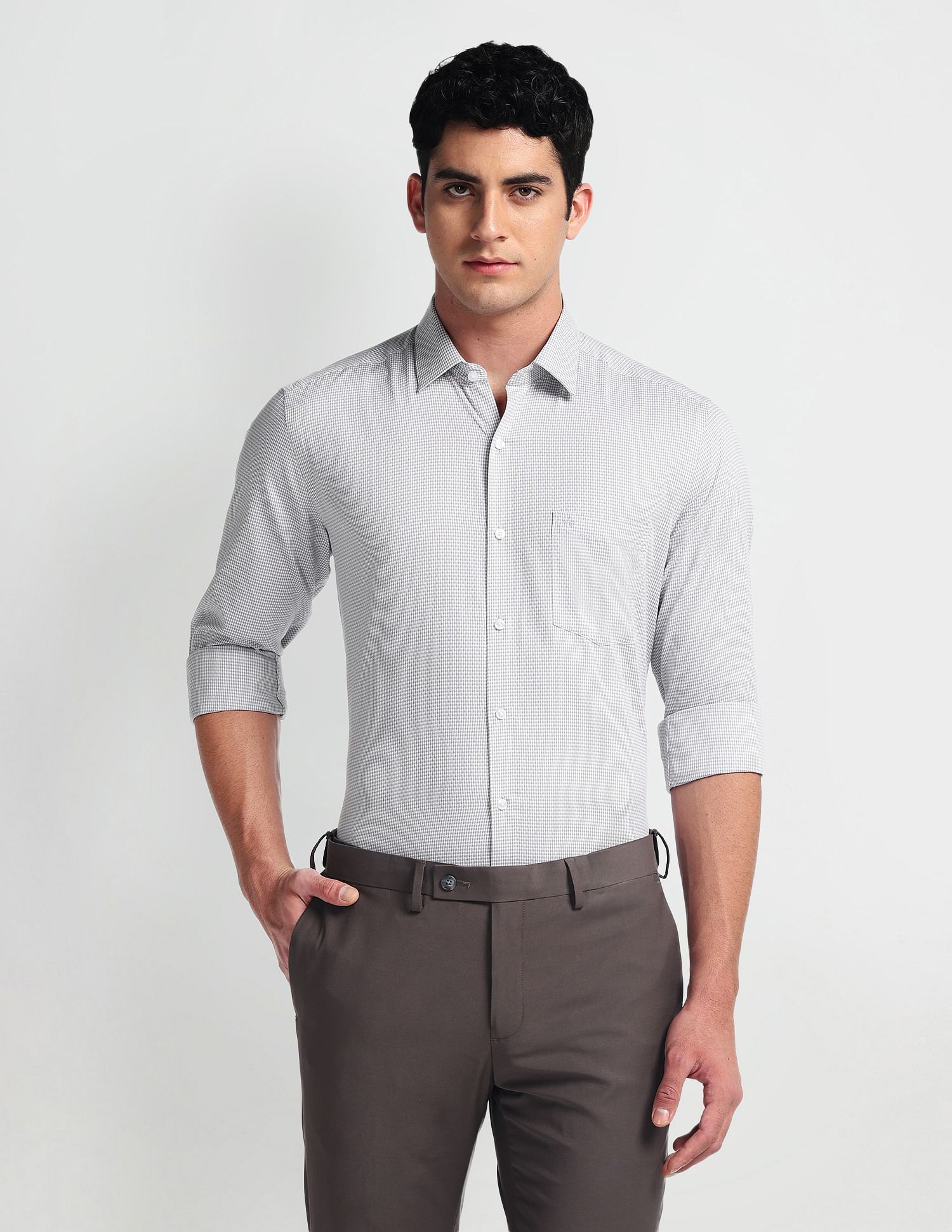 Arrow Self Design Manhattan Slim Fit Shirt