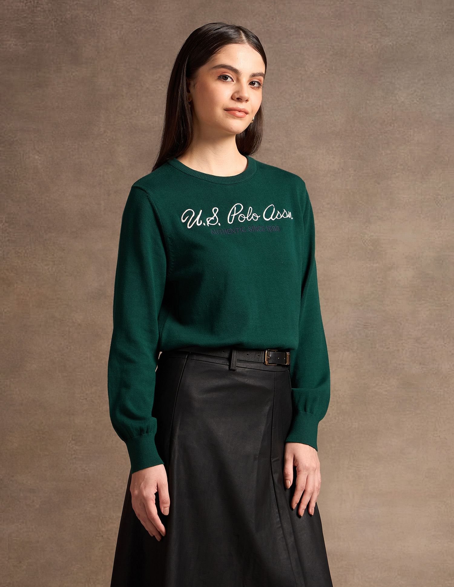 U.S. Polo Assn. Women Pure Cotton Brand Embroidered Sweater
