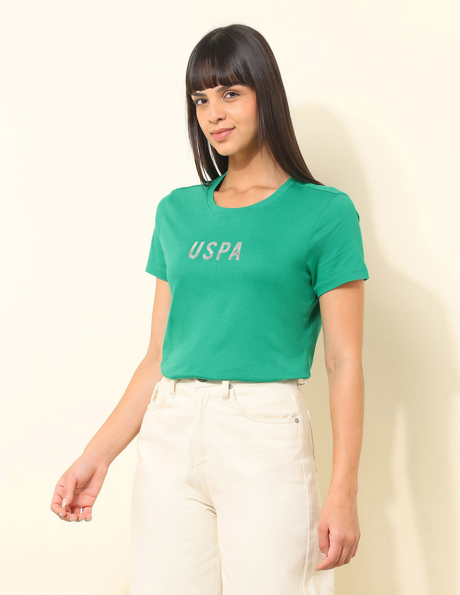 U.S. Polo Assn. Women Regular Fit Brand Printed T-Shirt