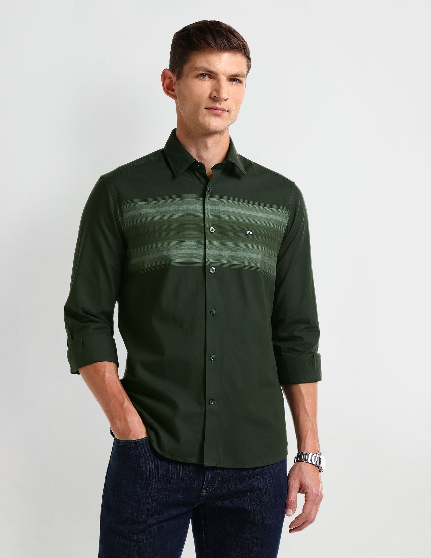 Arrow Sport Horizontal Striped Cotton Shirt
