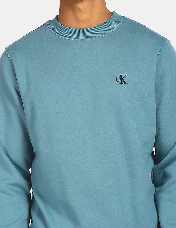 Calvin Klein Men Light Blue Crew Neck Solid Sweatshirt