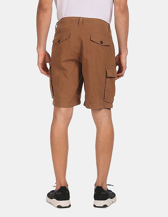Aeropostale Men Brown Mid Rise Check Cargo Shorts