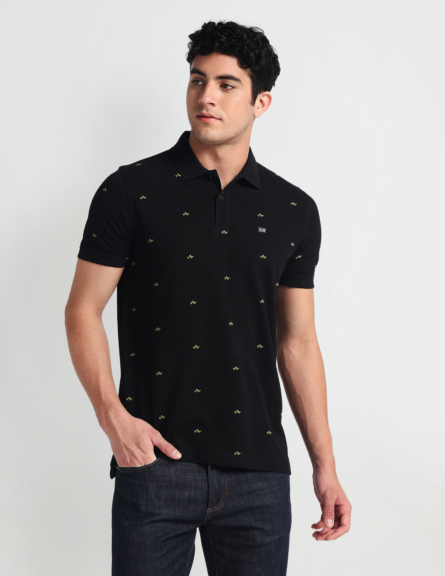 Arrow Sports All Over Logo Cotton Polo Shirt
