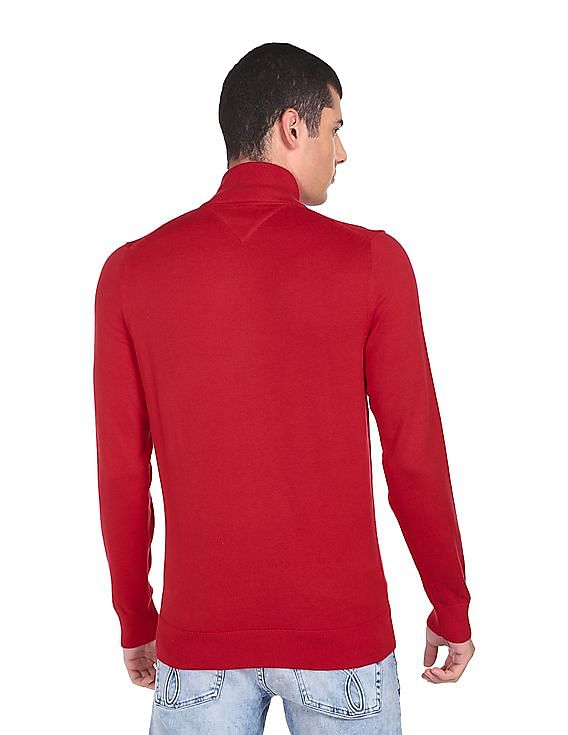 Buy Tommy Hilfiger Men Red Essential Mock Neck Zip Through Cotton Sweater -  NNNOW.com