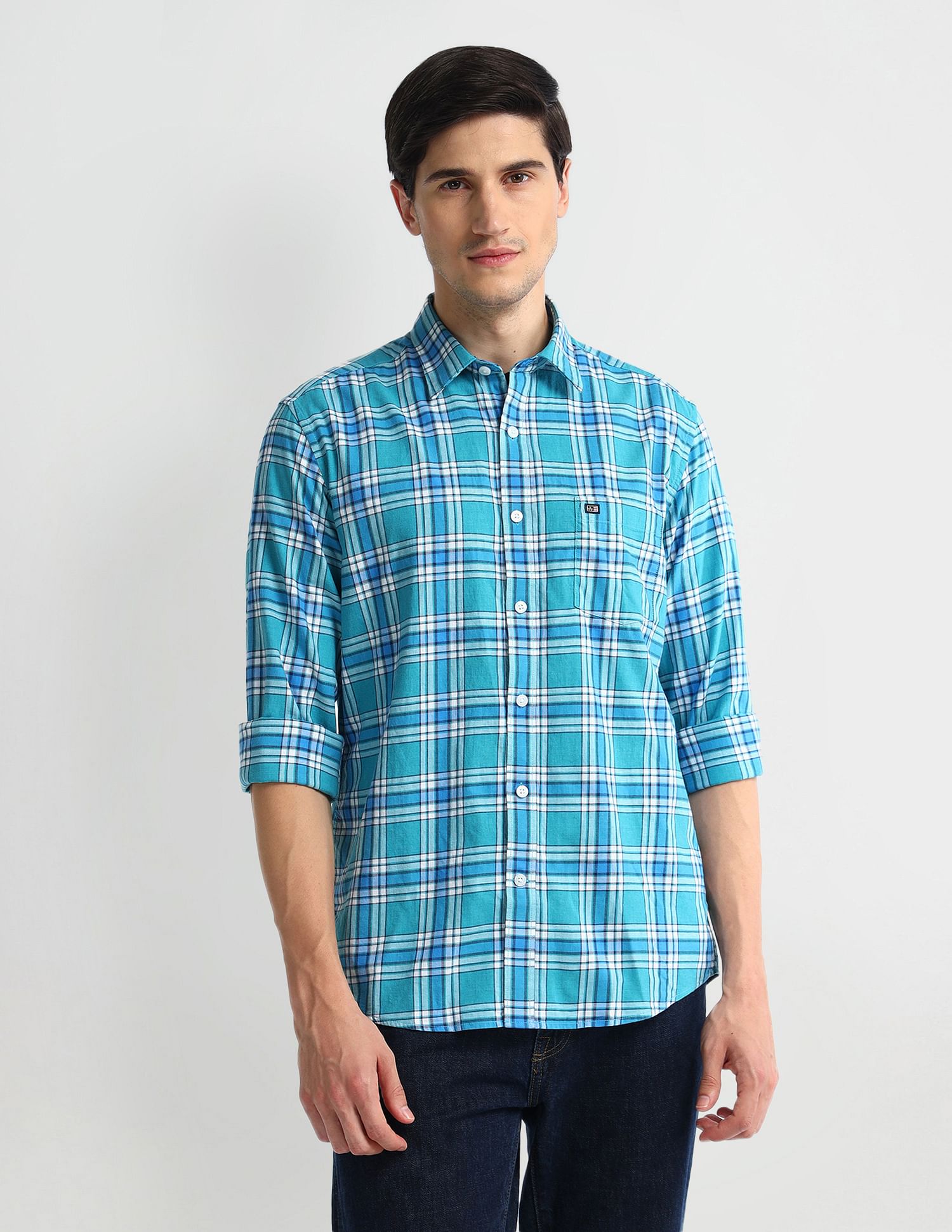 Arrow Sports Tartan Check Cotton Melange Shirt
