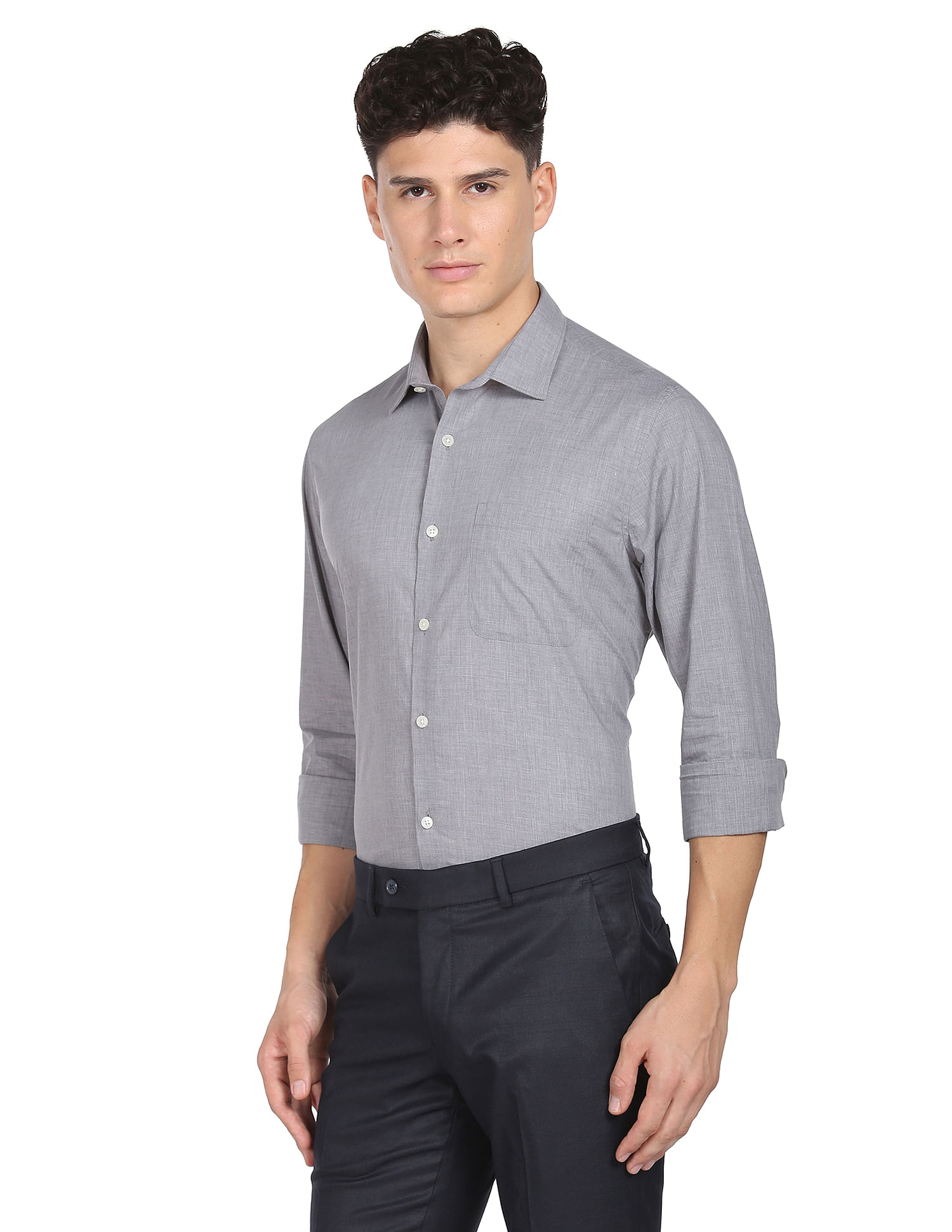 AD by Arvind Heathered Cotton Formal Shirt