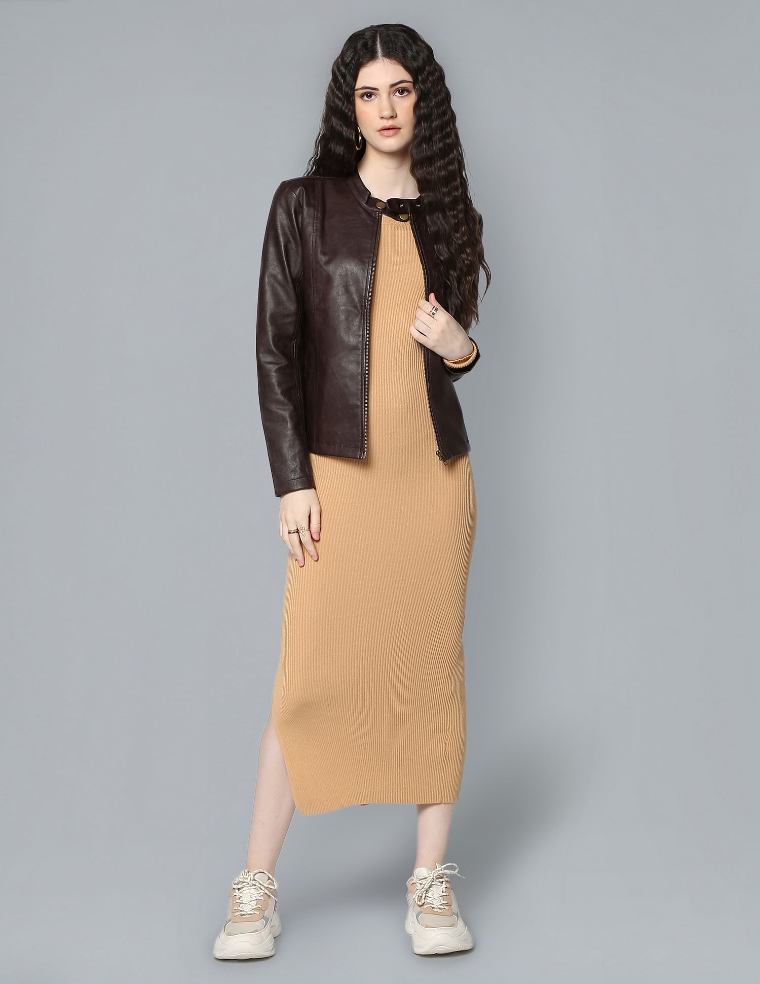 Flying Machine Women Solid Biker Jacket