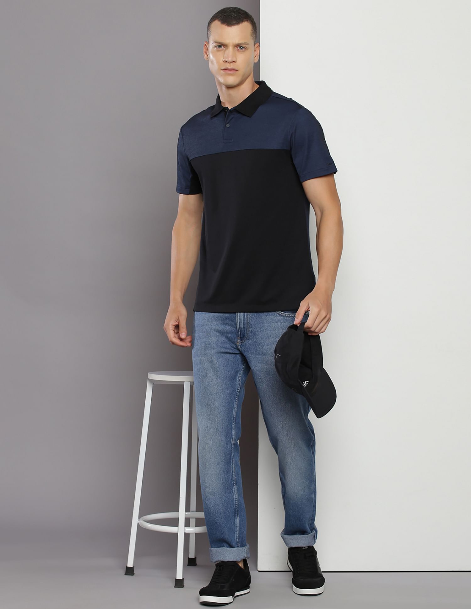 Calvin Klein Colour Block Mix Media Polo Shirt