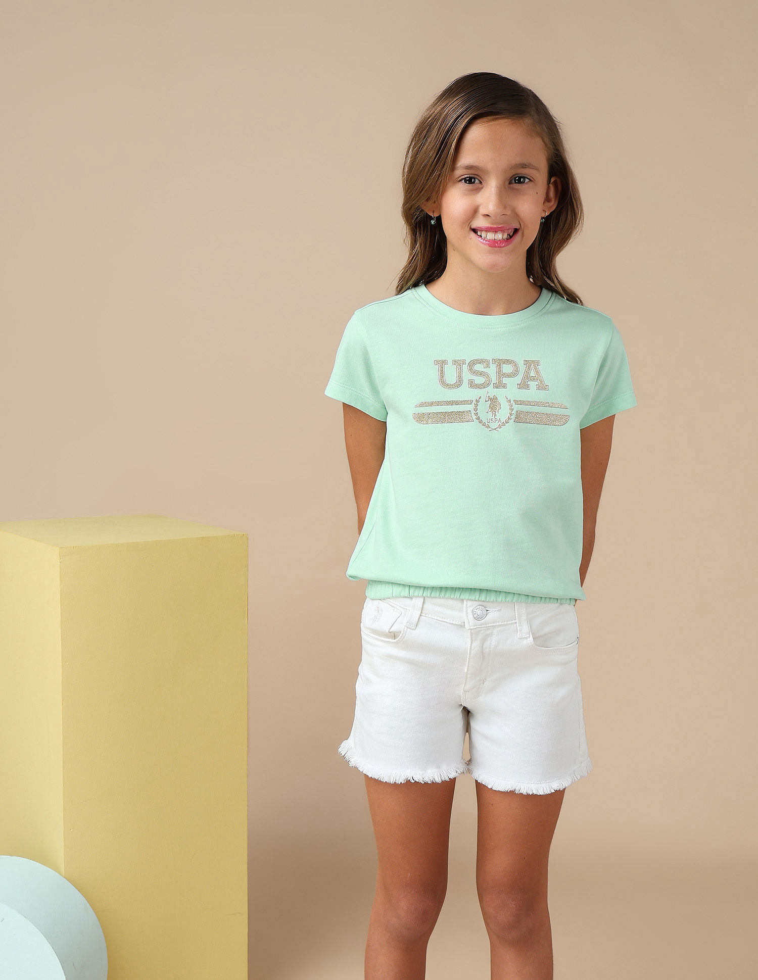 U.S. Polo Assn. Kids Girls Brand Printed Blousan T-Shirt