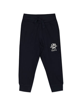 U S Polo Assn Kids Boys Navy Drawstring Waist Brand Print Joggers