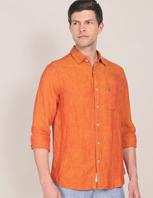 U S Polo Assn Cross Dyed Linen Solid Shirt