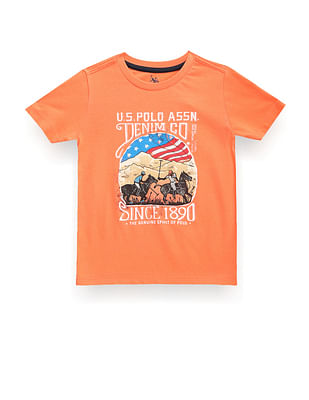 U S Polo Assn Kids Boys Crew Neck Brand Print T-Shirt