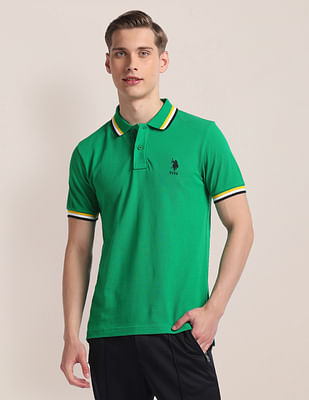 U S Polo Assn Striped Collar Slim Polo Shirt