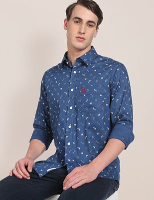 U S Polo Assn Herringbone All Over Print Casual Shirt