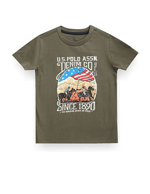 U S Polo Assn Kids Boys Crew Neck Brand Print T-Shirt