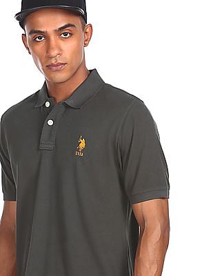 U S Polo Assn Ribbed Collar Solid Polo Shirt