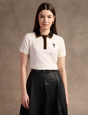 U S Polo Assn Women Tipped Placket Polo Shirt